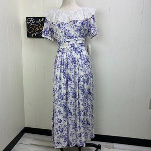 Vintage NWT Sarah Elizabeth White w/ Purple Floral Lace Collar Dress Size 8